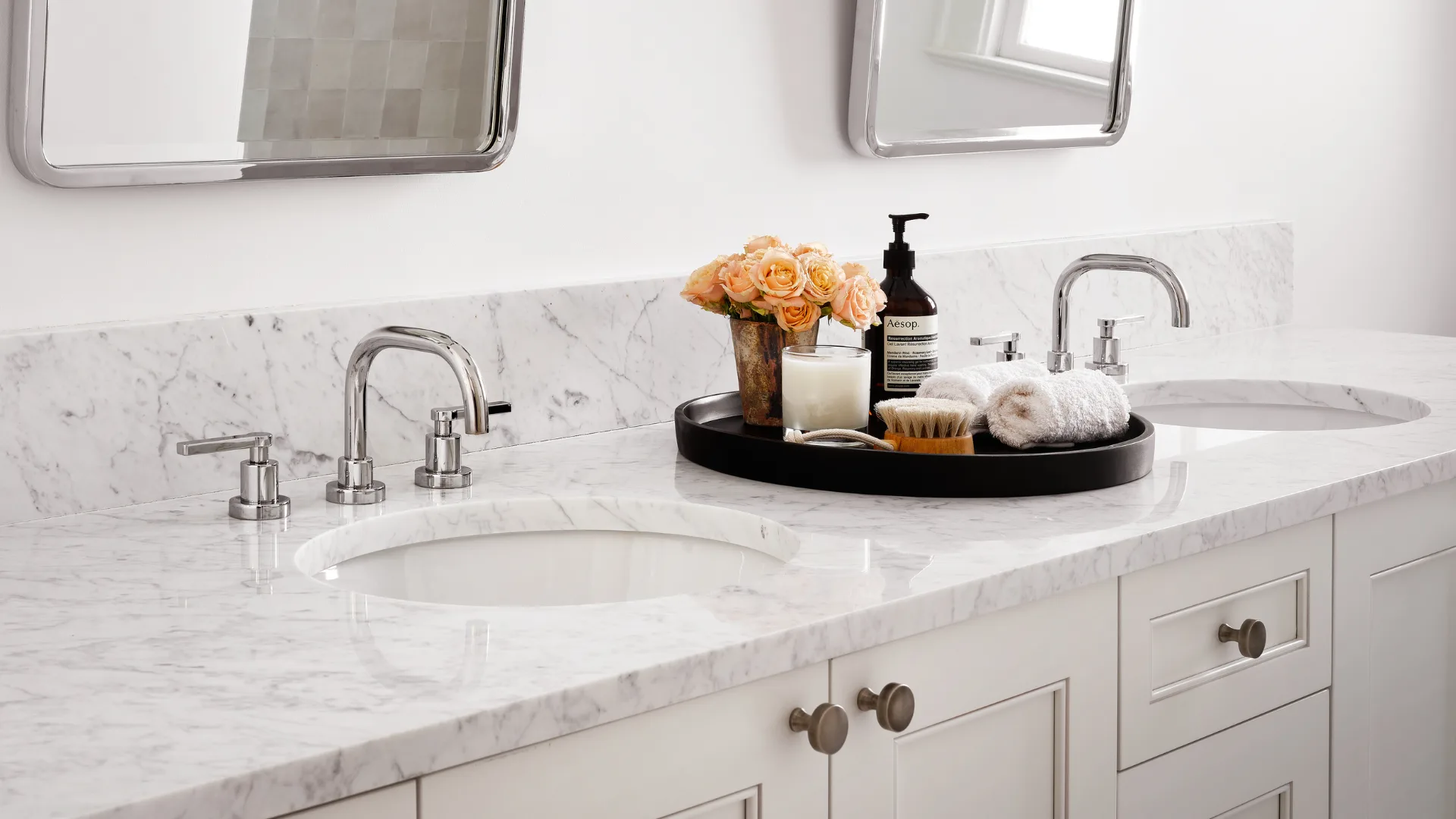 Marble vanity with sink