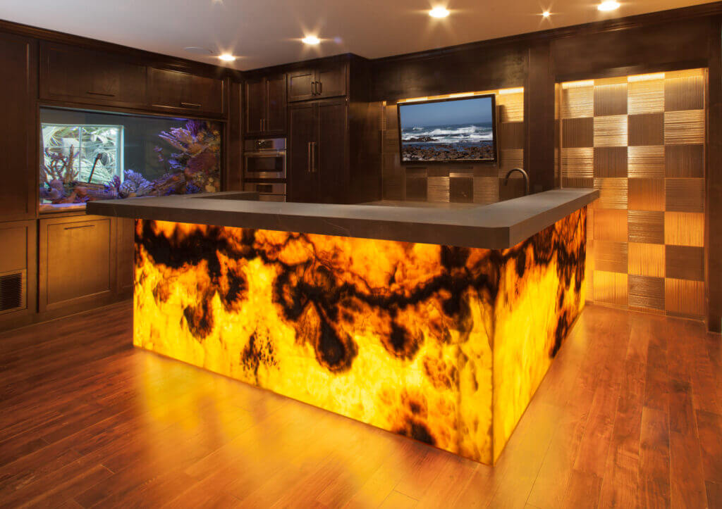 A Austin exotic countertop bar top and surround countertop installation.